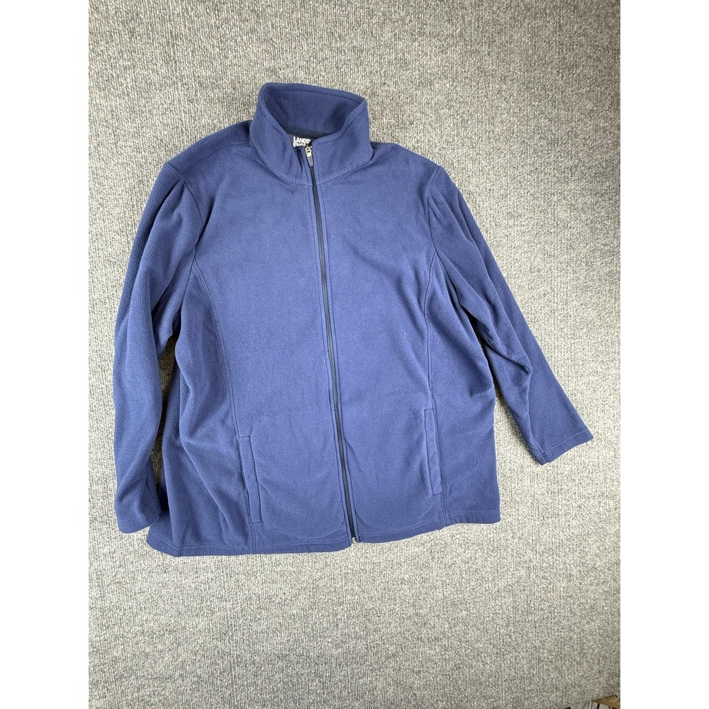 Lands' End Fleece Jacket Womens 2X Blue Full Zip Mock Neck Lightweight Pockets